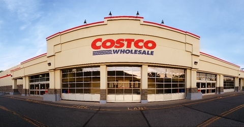Panoramic view of Costco Wholesale store at sunset