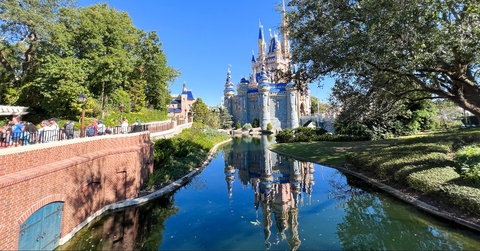 Cinderella Castle and the reflection on a pond at Walt Disney World Magic Kingdom