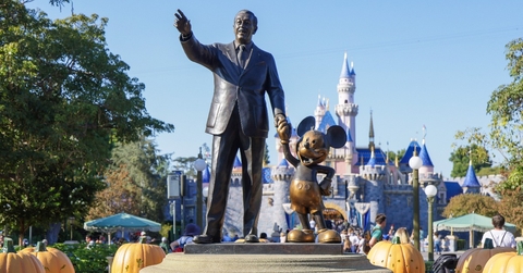 Statue of Walt Disney and Mickey Mouse located in Disneyland California