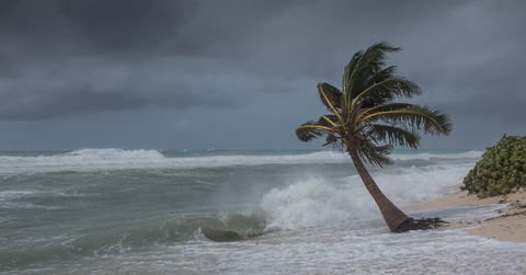 hurricane Delta tearing up the coastline of Grand Cayman
