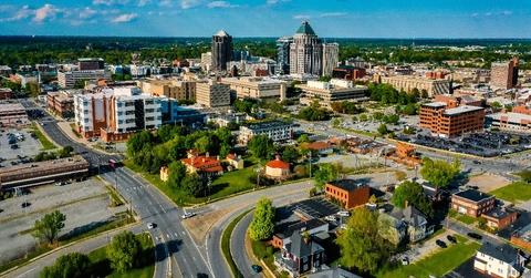 aerial shot of the city of Greensboro North Carolina