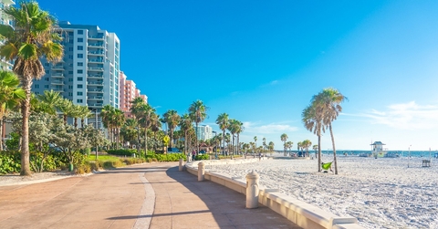 Clearwater beach with beautiful white sand in Florida USA
