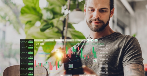 business trader uses technology on smartphone