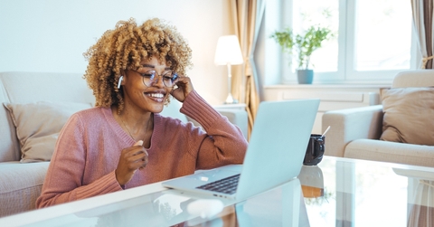 businesswoman in a video call using laptop 