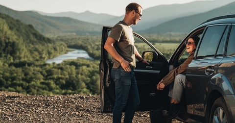 young couple on a road trip