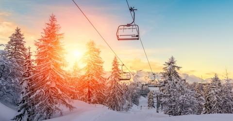 sunset in winter landscape in mountains Julian Alps