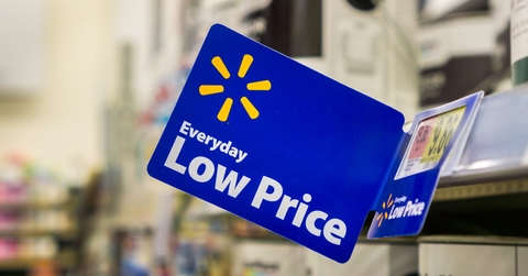 Everyday low price tag on shelves inside Walmart store