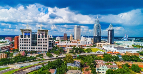 aerial view of downtown mobile alabama usa
