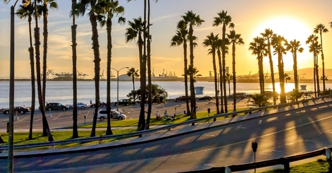 The sunset along the coast in Long Beach