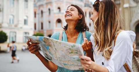 female friends exploring new city