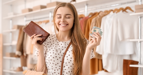 young woman with money