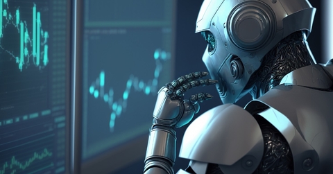 ai robot analyzing data on monitor