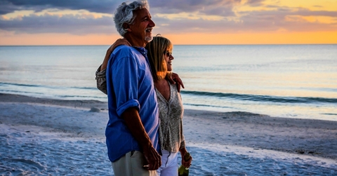 happy senior couple at siesta beach