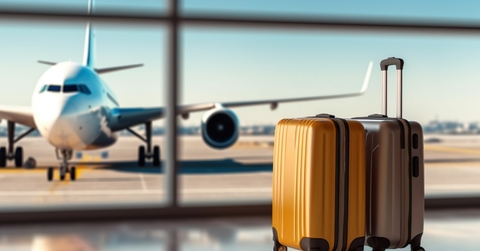 suitcases at airport lounge window