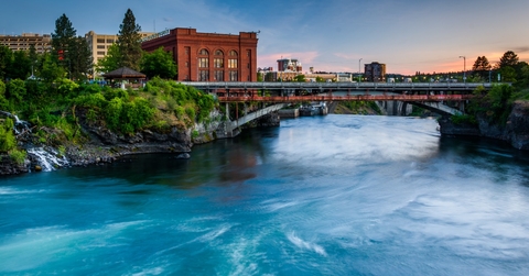 the spokane river at sunset