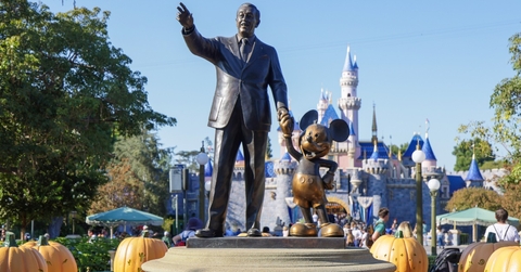 california disneyland with statue at front