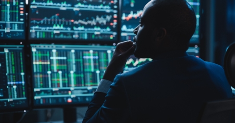financial analyst working on computer
