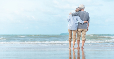 elderly couple at tropical resort