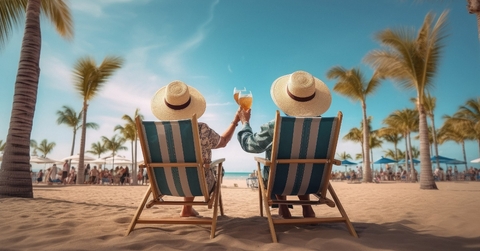 retired couple enjoying beach vacation