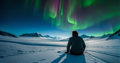 an enjoying aurora lights at night