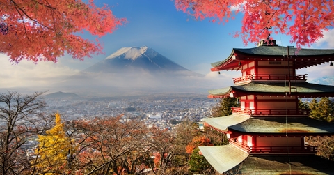 mount fuji at fall in japan