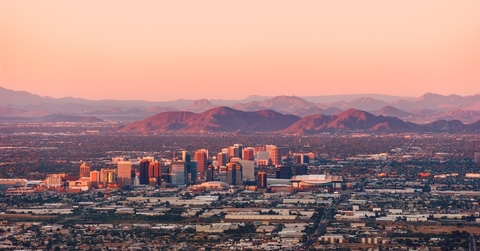 phoenix cityscape with mountains in background
