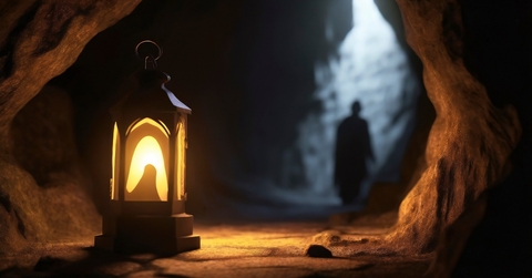 ghost and lantern in cave