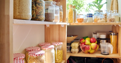 pasta and lentil jars in pantry