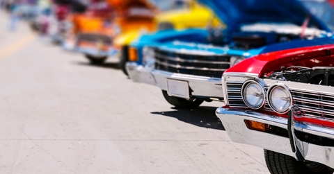 classic american cars at street display