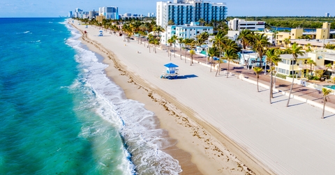 aerial view of empty Hollywood Beach in Hollywood, Florida