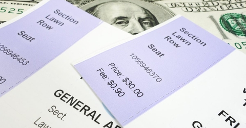 Two concert tickets shown on top of $100 bills.