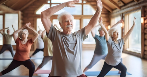 athletic retirees doing yoga