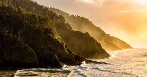 golden hour over oregon coastline