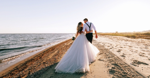 bride and groom on the seashore