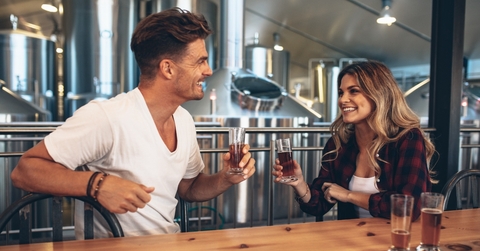 Couple at brewery toasting beers