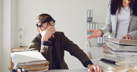 frustrated male employee with female boss