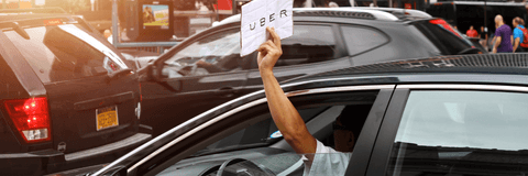 uber driver in black car in the streets of new york