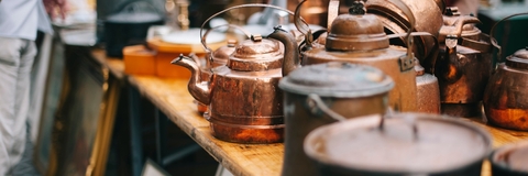 antique pans and pots