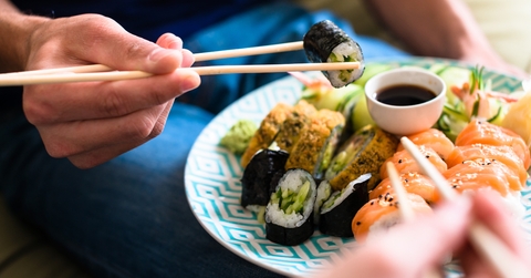 Couple eating traditional Japanese food