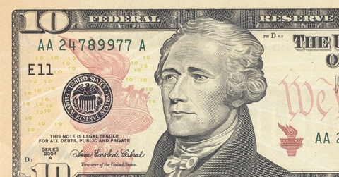 Macro shot of 10 dollar bill