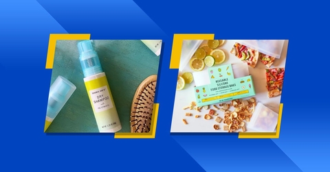 dry shampoo and ereuseable bags from trader joes