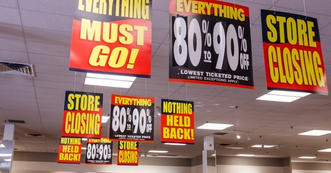 huge discount signs displayed at closing store