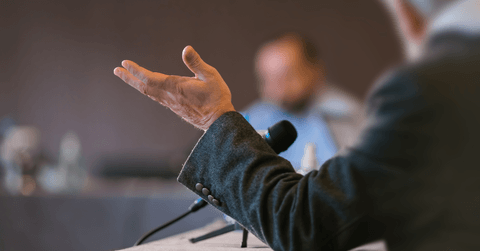 Talking at business presentation