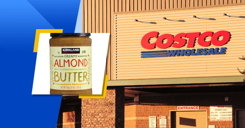 Costco Kirkland Signature Almond Butter with Costco Storefront