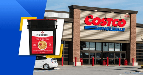 Costco emergency food supply bucket with storefront
