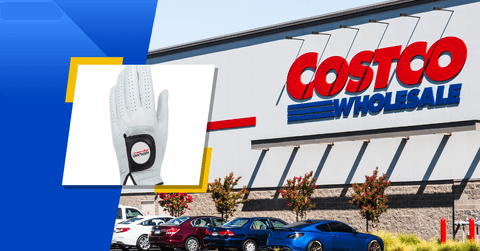 Kirkland Signature Leather Golf Gloves from Costco with storefront