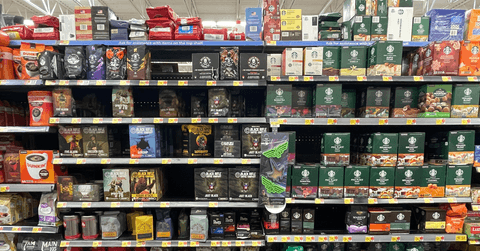 Walmart grocery store interior coffee aisle section