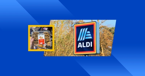 Aldi logo outside and featured item