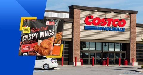 Costco store exterior with Foster Farms Take Out Crispy Wings