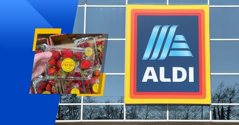 Aldi store exterior logo and featured item